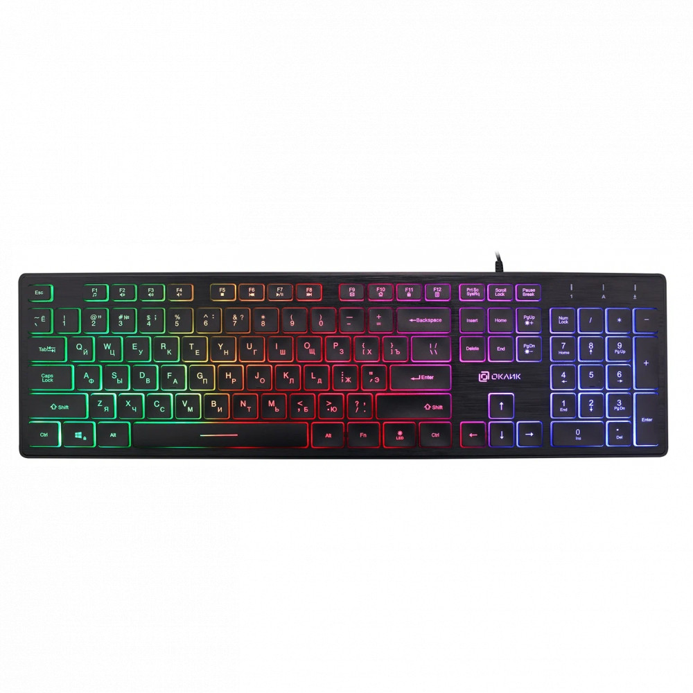 Клавиатура Oklick 550ML черный USB slim Multimedia LED 1061617 Проводная, USB — фото товара