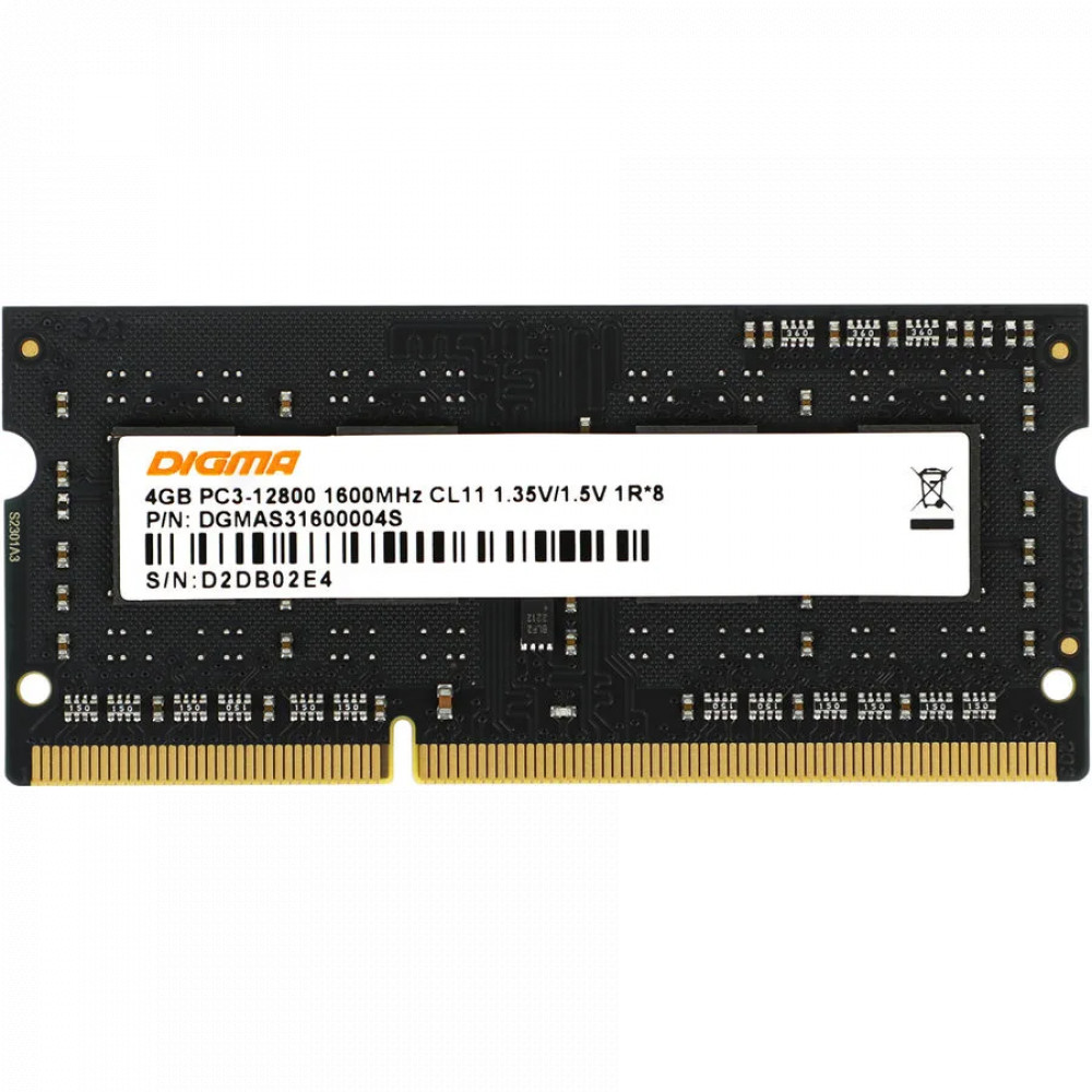 ОЗУ Digma DGMAS31600004S DDR3L SO-DIMM, DDR3, 4 Гб, 1600 МГц — фото товара