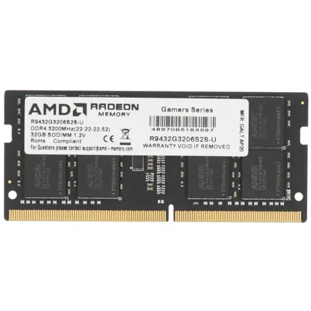 ОЗУ AMD 32GB R9432G3206S2S-U SO-DIMM, DDR4, 32 Гб, 3200 МГц — фото товара