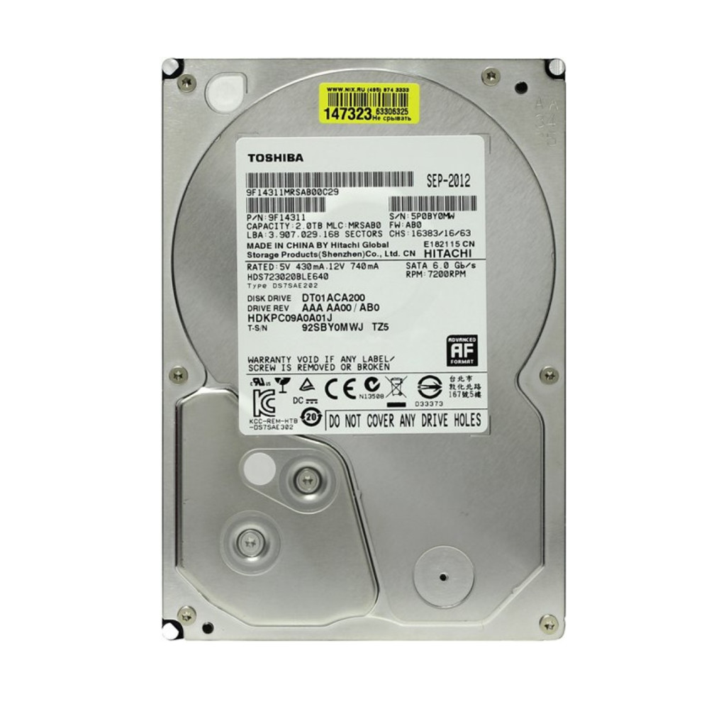 Жесткий диск Toshiba 2TB SATA 3.5" 7200RPM 64Mb DT01ACA200 HDD (классические), 2 ТБ, 3.5 дюйма, SATA - миниатюра 2