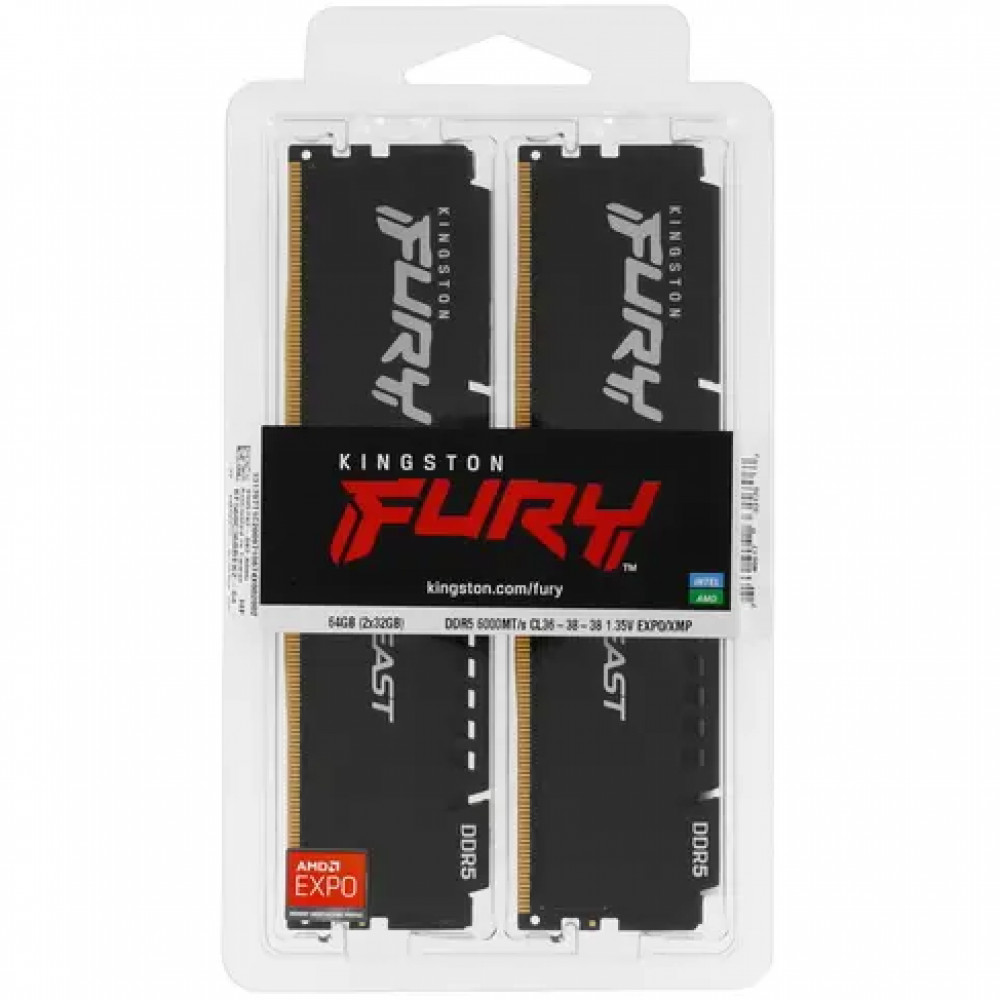 ОЗУ Kingston Fury Beast KF560C36BBEK2-64 DIMM, DDR5, 64 Гб (2 х 32 Гб), 6000 МГц - миниатюра 3