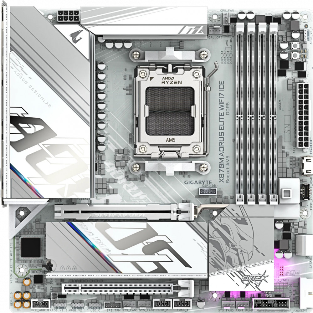 Материнская плата Gigabyte X870M A ELITE WF7 ICE Micro-ATX, AMD AM5 — фото товара