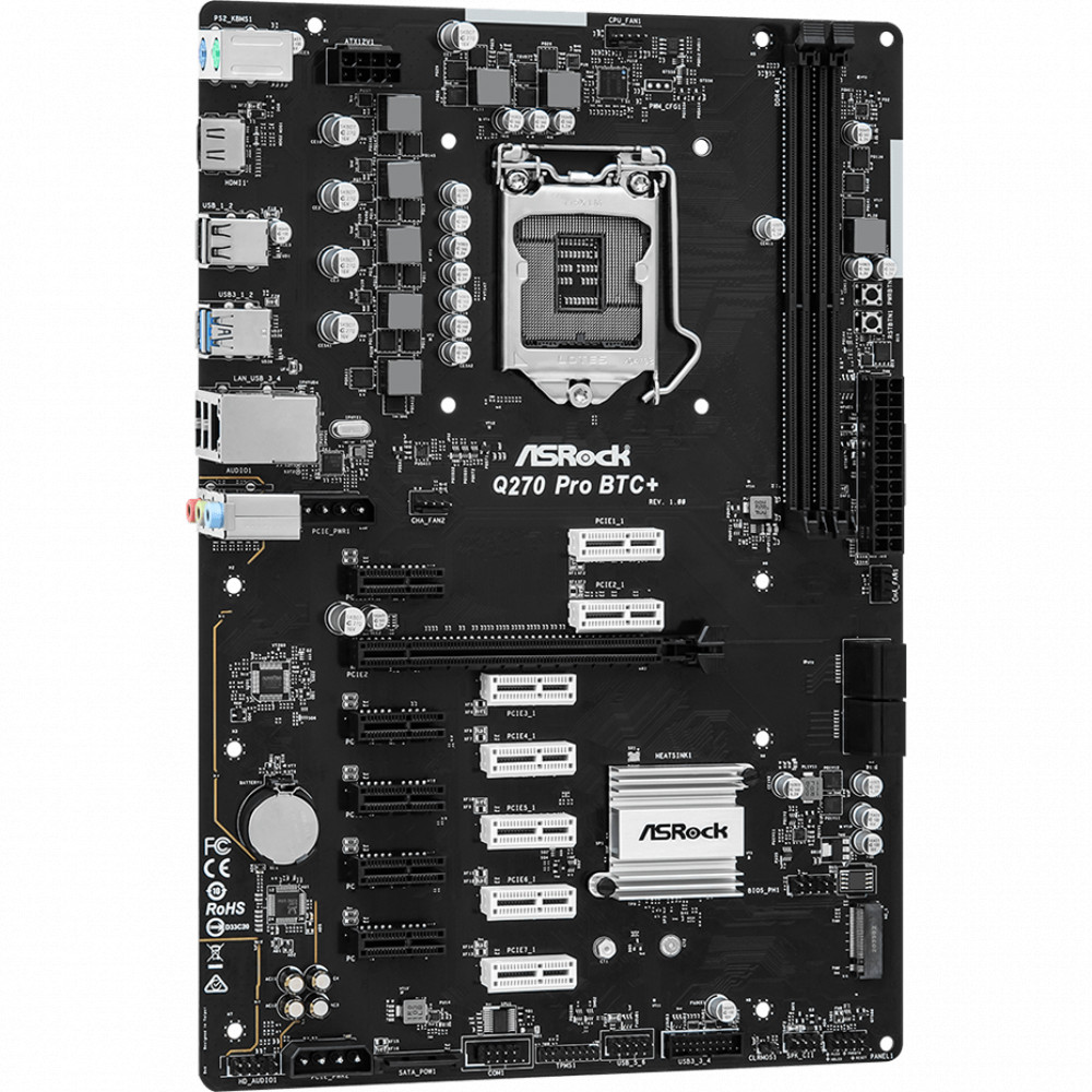 Материнская плата ASRock Q270 PRO BTC+ ATX, LGA 1151 — фото товара