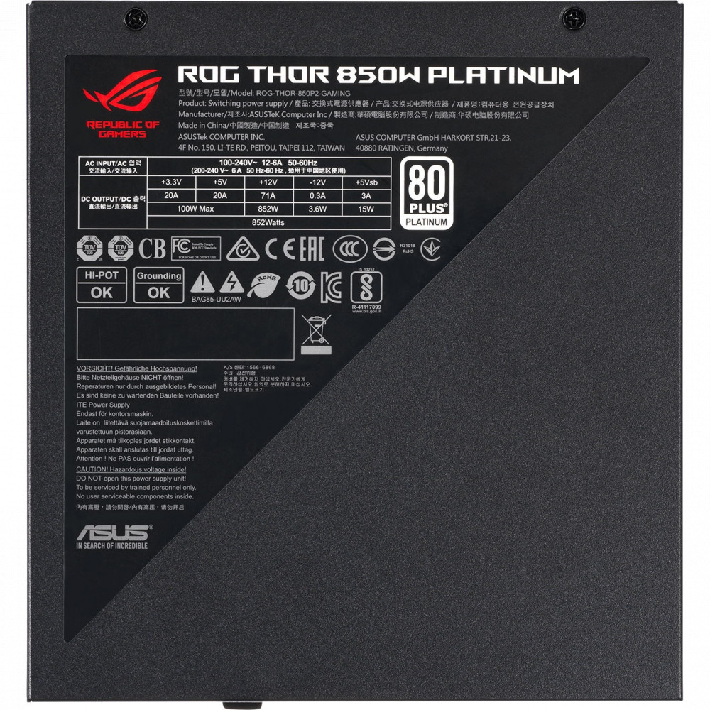 Блок питания Asus ROG Thor Platinum II 90YE00L2-B0NA00 850 Вт - миниатюра 10