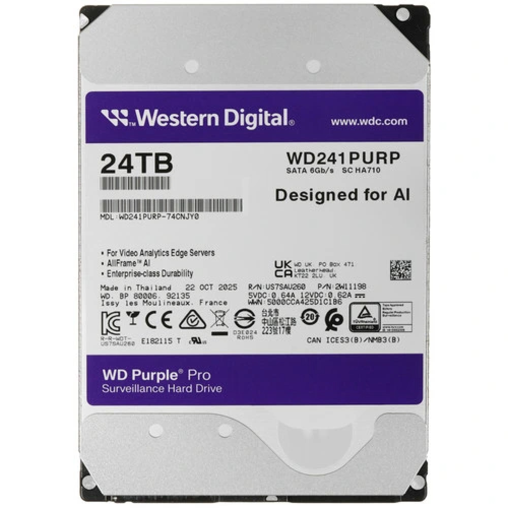 Жесткий диск Western Digital WD241PURP HDD (классические), 24 ТБ, 3.5 дюйма, SATA — фото товара