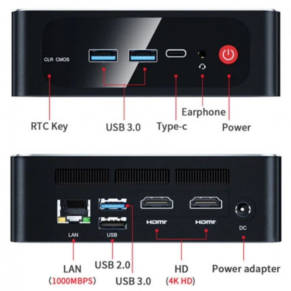 Персональный компьютер Beelink SER5 Black BL/SER5/5500U/16G/500G/2,5G* 1/Black Ryzen 5, 5500U, 2.1, 16 Гб, DDR4-3200 - миниатюра 3