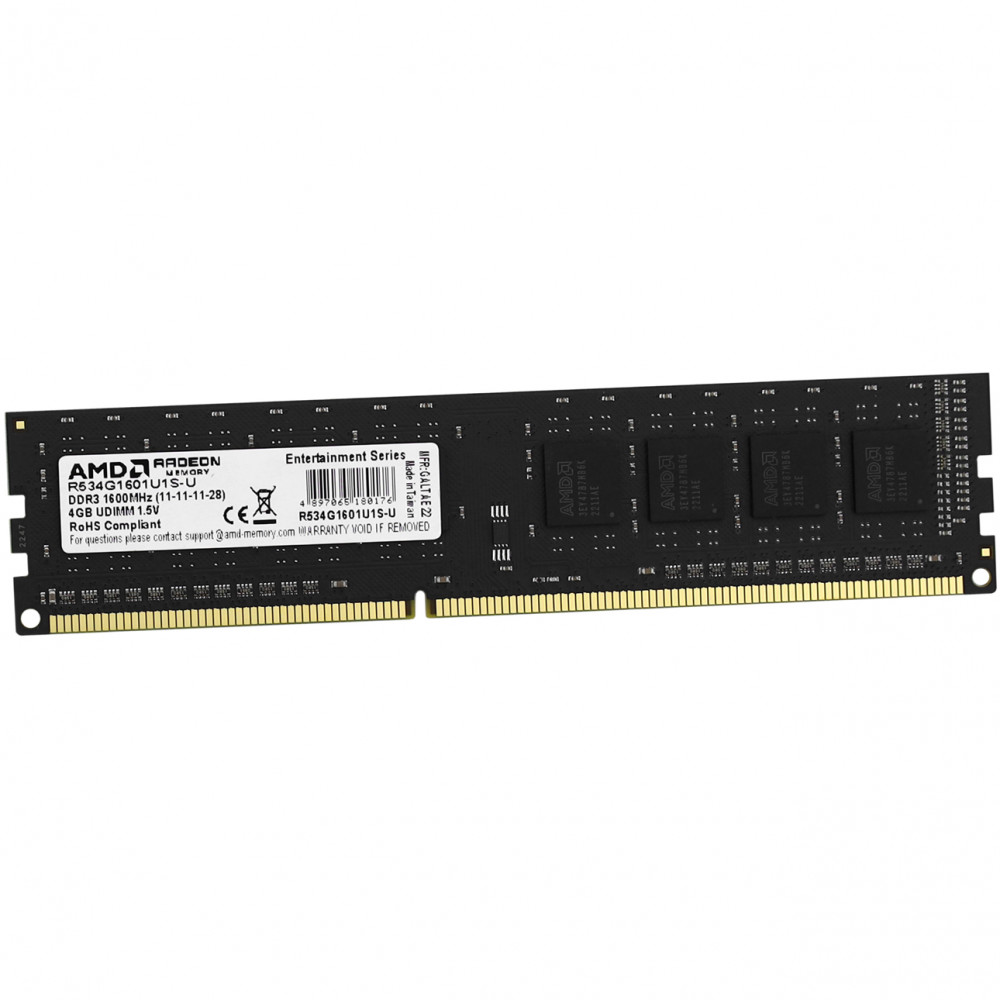 ОЗУ AMD Radeon R3 Value Series Black R534G1601U1S-U DIMM, DDR3, 4 Гб, 1600 МГц — фото товара