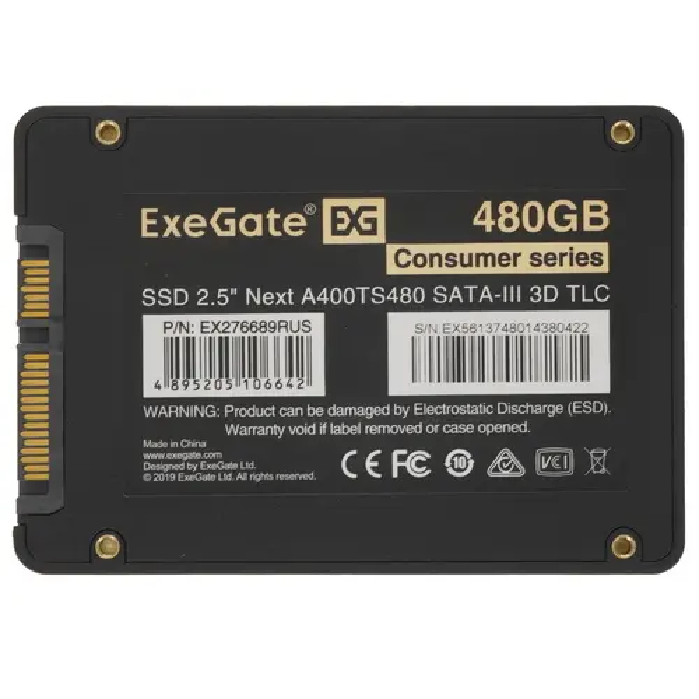 Жесткий диск ExeGate Next A400TS480 EX276689RUS SSD (твердотельные), 480 ГБ, 2.5 дюйма, SATA - миниатюра 2