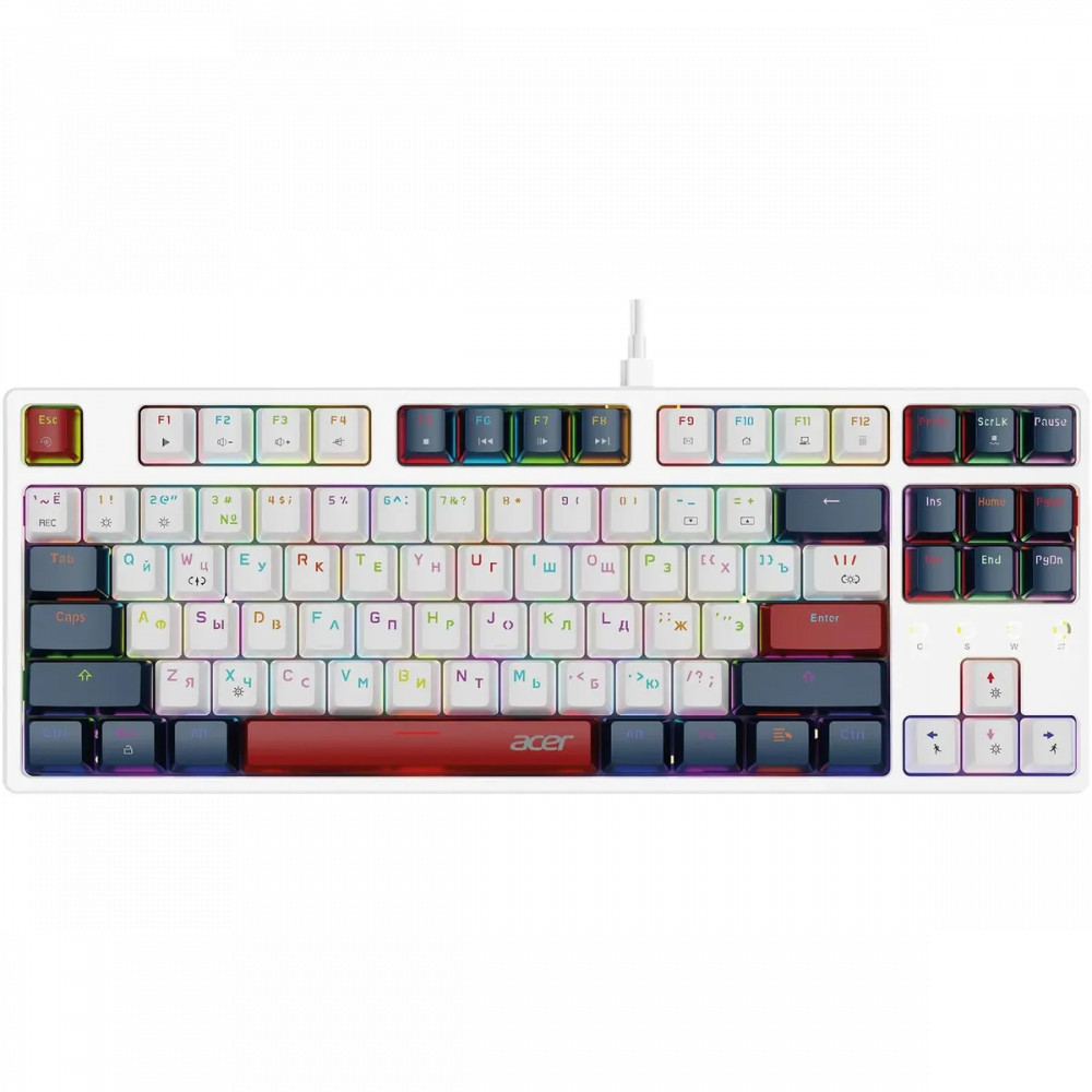 Клавиатура Acer OKW305 механическая (белый) USB for gamer LED (ZL.KBDCC.01W) Проводная, USB — фото товара