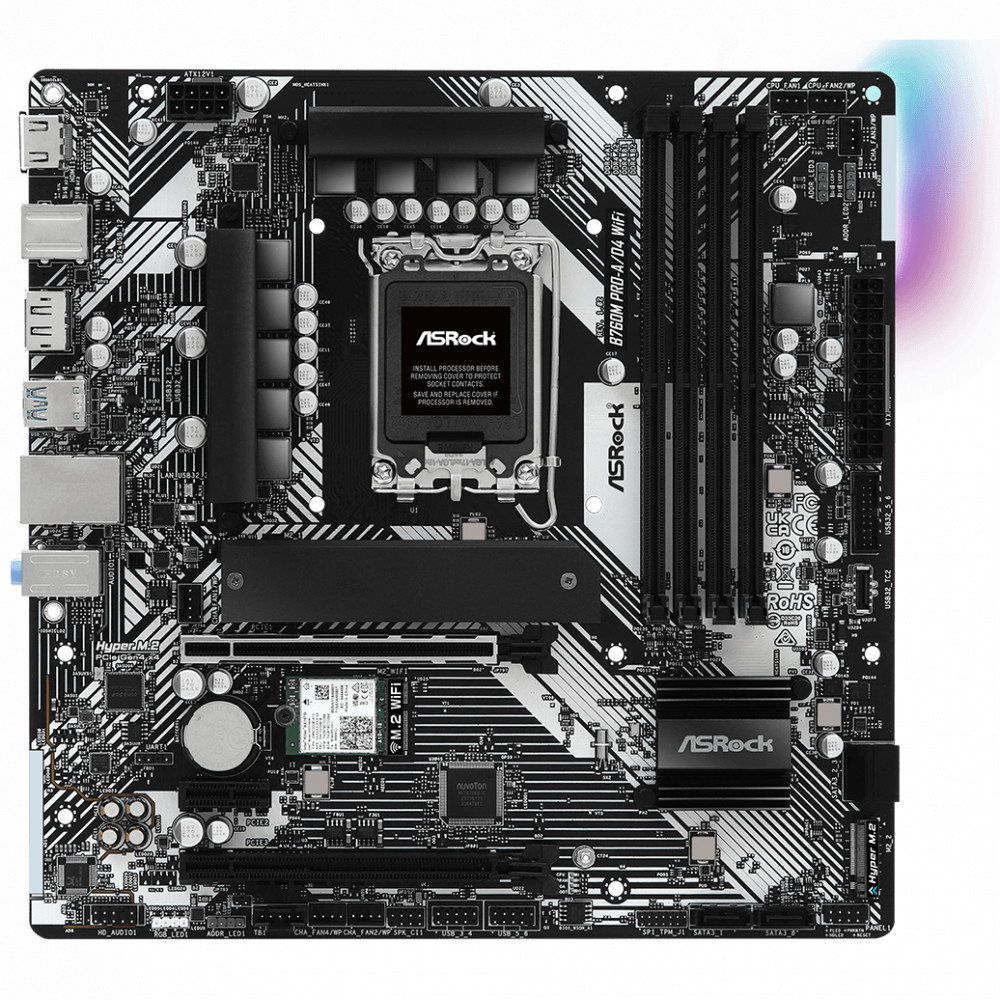 Материнская плата ASRock B760M Pro-A/D4 WiFi B760M PRO-A/D4 Micro-ATX, LGA 1700 — фото товара