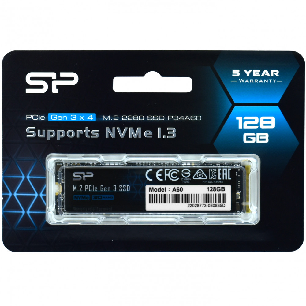 Жесткий диск Silicon Power A60 SP128GBP34A60M28 SSD (твердотельные), 128 ГБ, M.2, PCIe - миниатюра 2