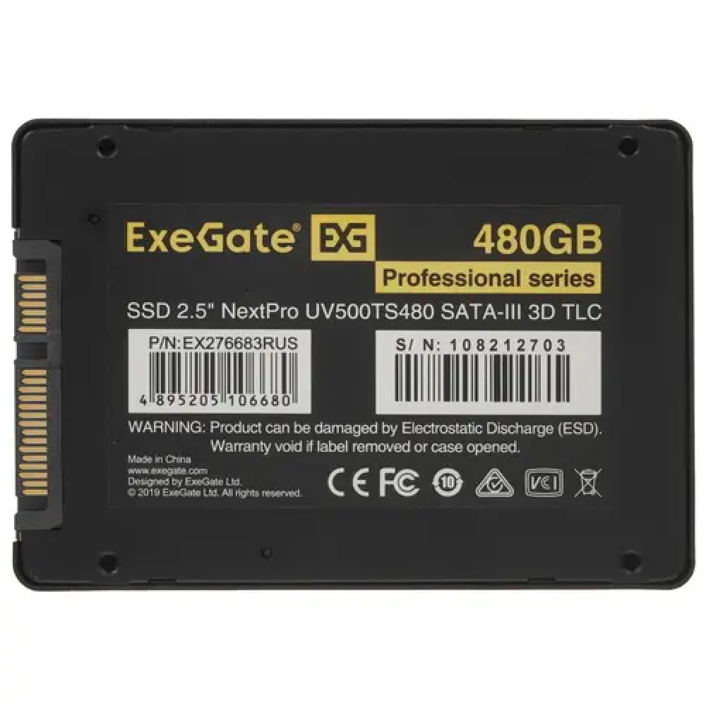 Жесткий диск ExeGate NextPro UV500TS480 EX276683RUS SSD (твердотельные), 480 ГБ, 2.5 дюйма, SATA - миниатюра 2