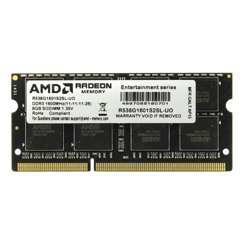 ОЗУ AMD R538G1601S2SL R538G1601S2SL-U SO-DIMM, DDR3, 8 Гб, 1600 МГц — фото товара