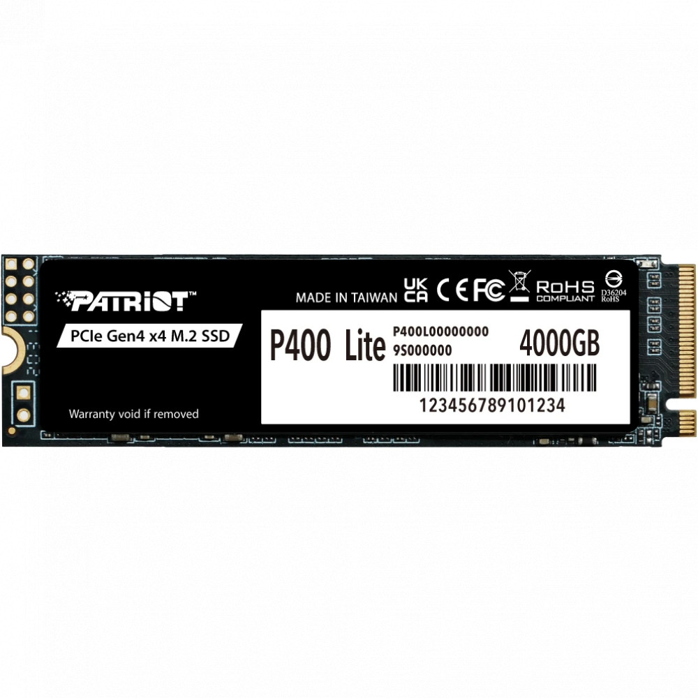 Жесткий диск Patriot SSD 4Tb Patriot P400 Lite (P400LP4KGM28H) SSD (твердотельные), 4 ТБ, M.2, PCIe — фото товара