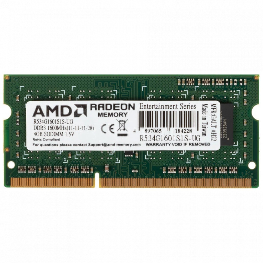 ОЗУ AMD R534G1601S1S-UG SO-DIMM, DDR3, 4 Гб, 1600 МГц — фото товара