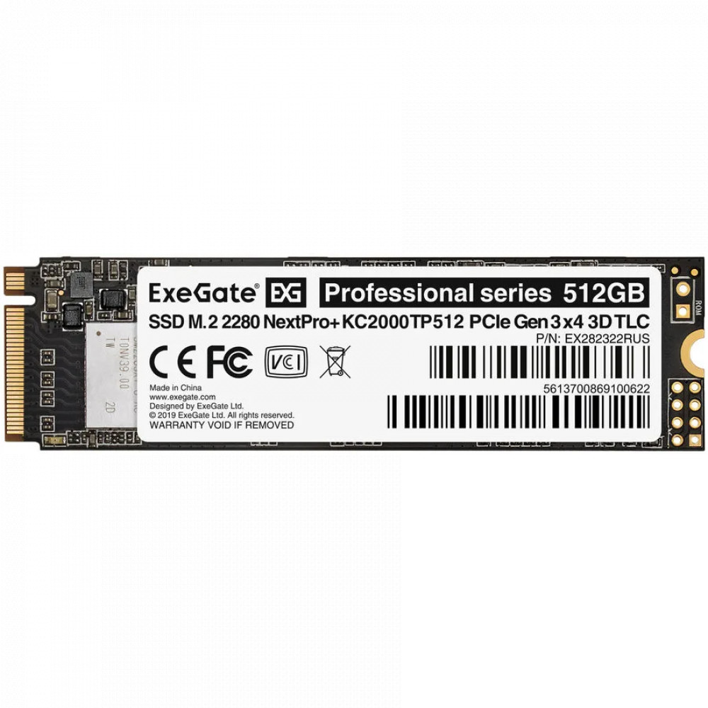 Жесткий диск ExeGate Professional KC2000TP512 EX282322RUS SSD (твердотельные), 512 ГБ, M.2, PCIe — фото товара