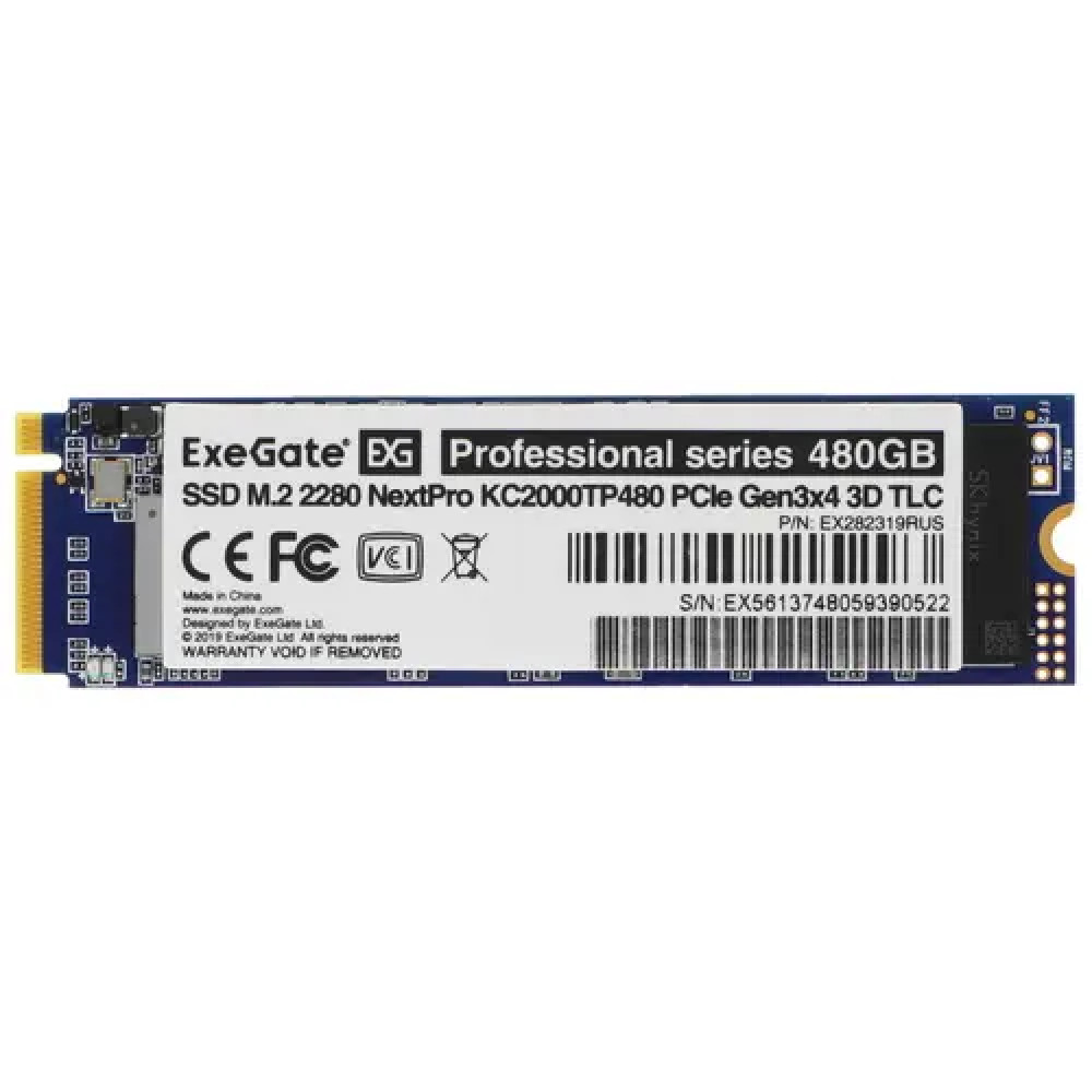 Жесткий диск ExeGate NextPro KC2000TP480 EX282319RUS SSD (твердотельные), 480 ГБ, M.2, PCIe — фото товара