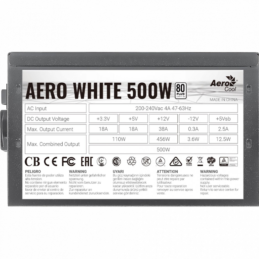 Блок питания Aerocool 500W AEROCOOL AERO WHITE 500 Вт - миниатюра 5