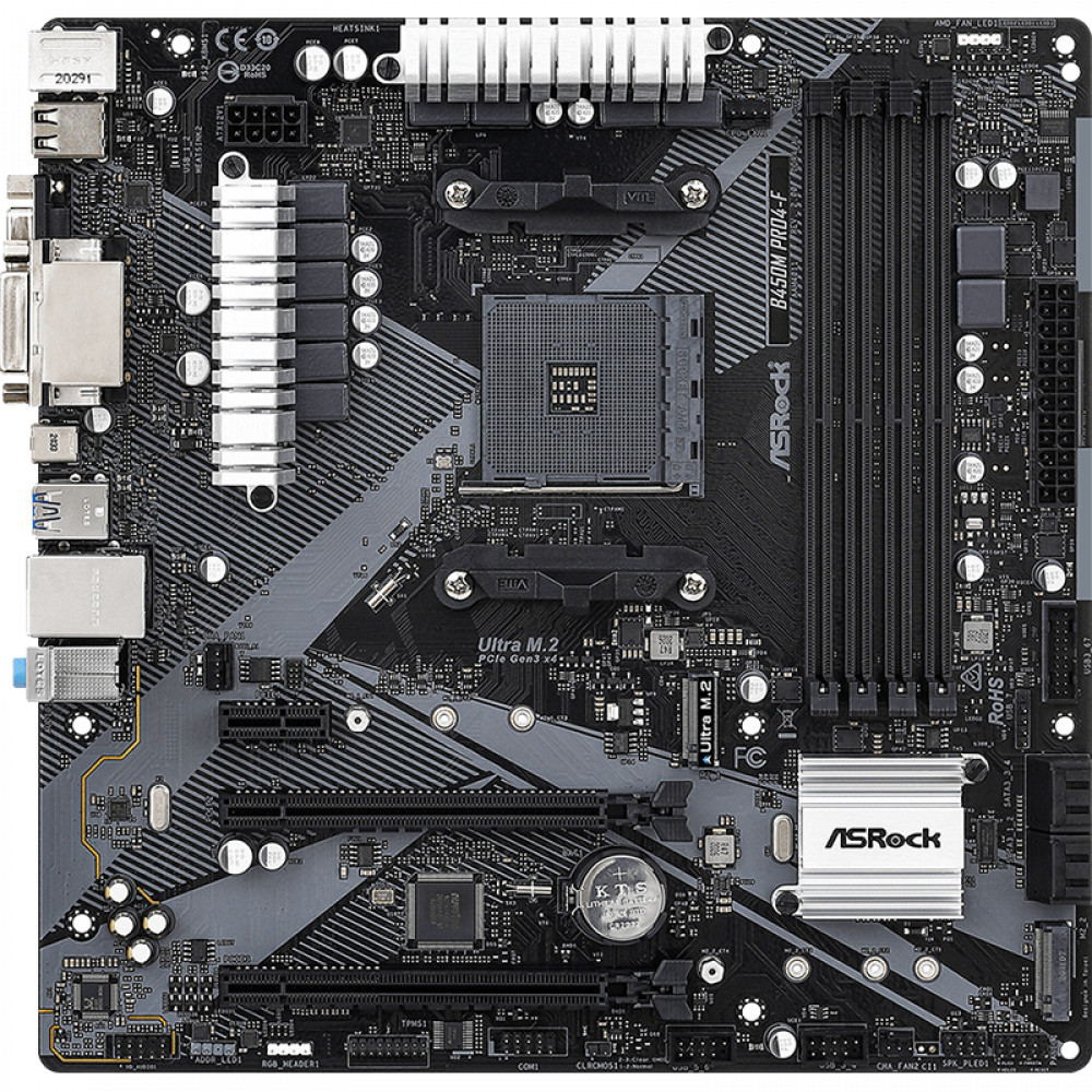 Материнская плата ASRock B450M PRO4-F R2.0 Micro-ATX, AMD AM4 - миниатюра 2