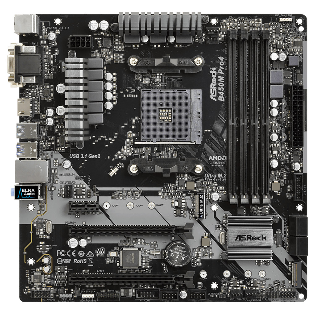 Материнская плата ASRock B450M PRO4 Micro-ATX, AMD AM4 - миниатюра 2