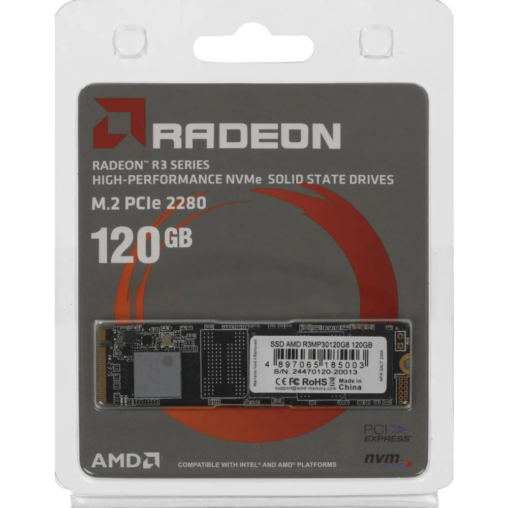 Жесткий диск AMD 120GB Radeon R3MP30120G8 SSD (твердотельные), 120 ГБ, M.2, PCIe - миниатюра 3