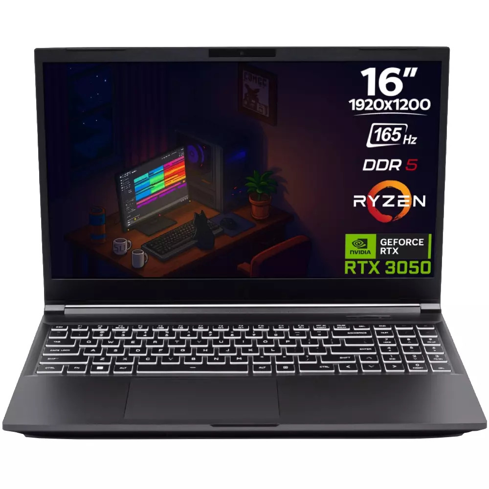 Ноутбук FIREBAT T6A-5R6616F8 17200022042 16 ", WUXGA 1920x1200 (16:10), AMD, Ryzen 5, 16 Гб, 512 ГБ, nVidia GeForce RTX 3050, Windows 11 Pro — фото товара