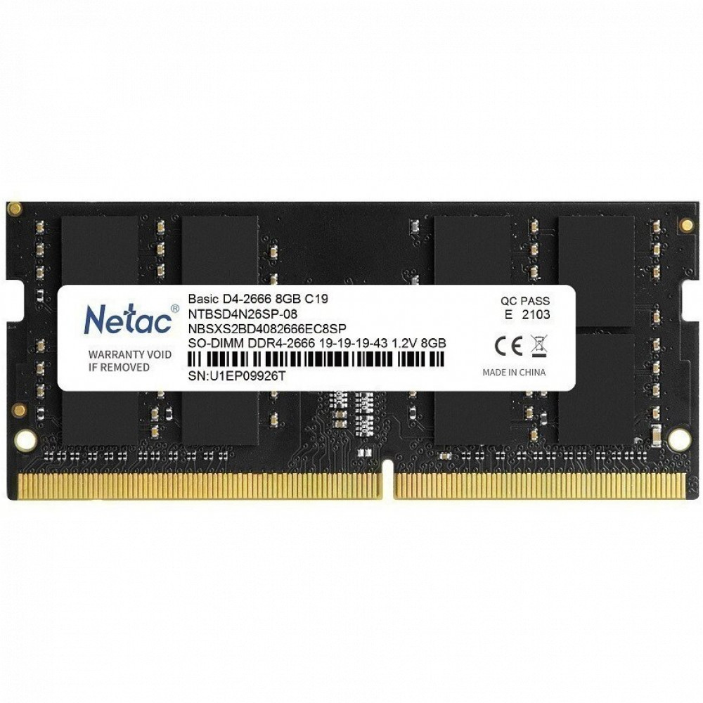 ОЗУ Netac 8 Гб NTBSD4N26SP-08 SO-DIMM, DDR4, 8 Гб, 2666 МГц — фото товара