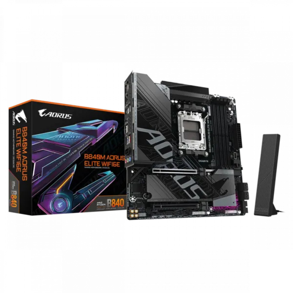 Материнская плата Gigabyte B840M AORUS ELITE WIFI6E (REV.1.0) Micro-ATX, AMD AM5 — фото товара