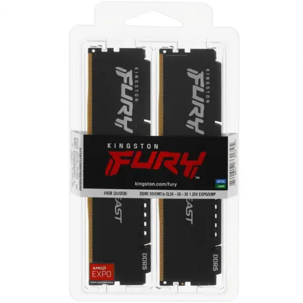 ОЗУ Kingston Fury Beast KF556C36BBEK2-64 DIMM, DDR5, 64 Гб (2 х 32 Гб), 5600 МГц - миниатюра 3