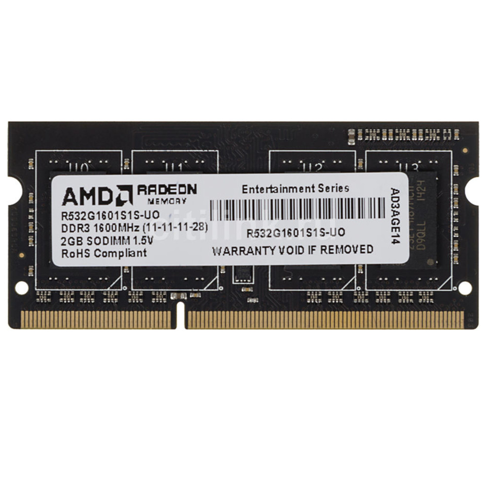 ОЗУ AMD DDR3 2Gb 1600MHz R532G1601S1S-UO SO-DIMM, DDR3, 2 Гб, 1600 МГц — фото товара
