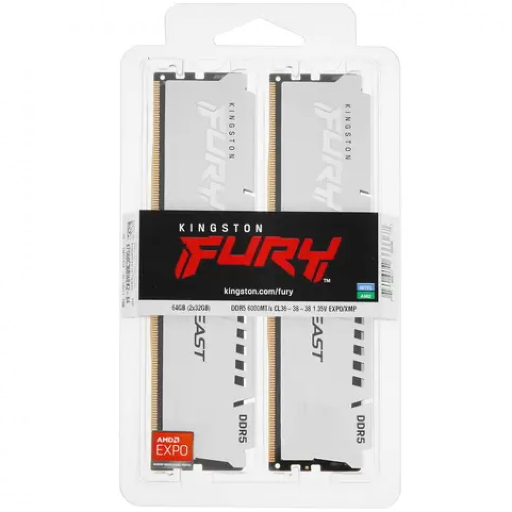 ОЗУ Kingston Fury Beast White KF560C36BWEK2-64 DIMM, DDR5, 64 Гб (2 х 32 Гб), 6000 МГц - миниатюра 3