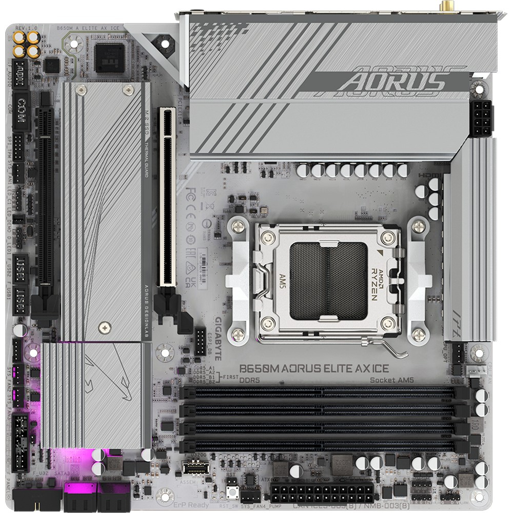 Материнская плата Gigabyte B650M Aorus Elite AX ICE B650M AORUS ELITE AX ICE R1.0 Micro-ATX, AMD AM5 - миниатюра 4