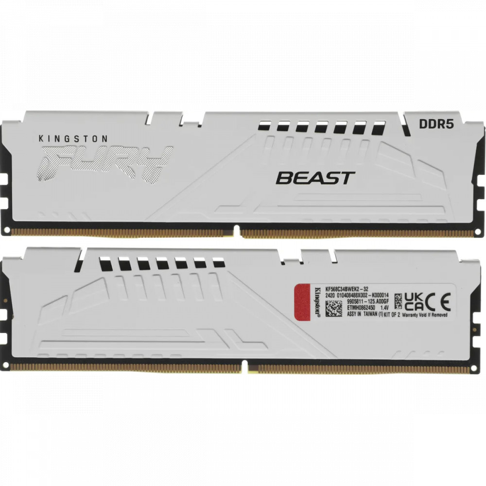 ОЗУ Kingston Fury Beast KF568C34BWEK2-32 DIMM, DDR5, 32 Гб (2 х 16 Гб), 6800 МГц — фото товара