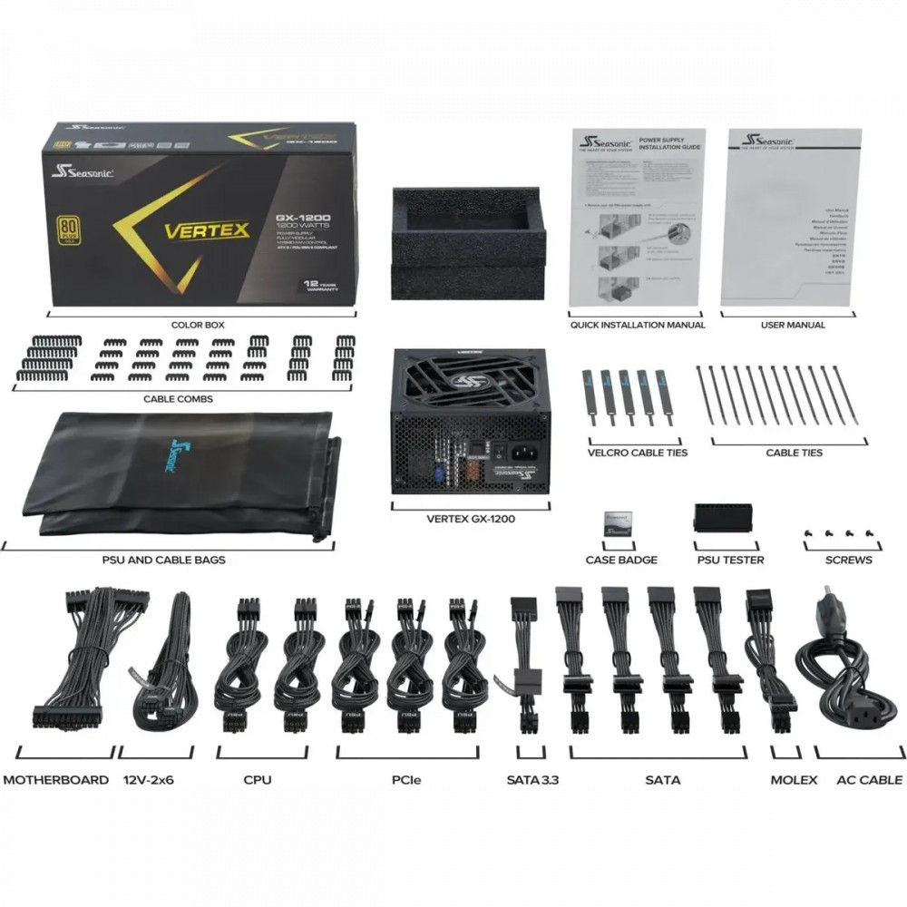 Блок питания Seasonic Vertex GX-1200 Black 12122GXAFS 1200 Вт, 80+ Gold - миниатюра 5
