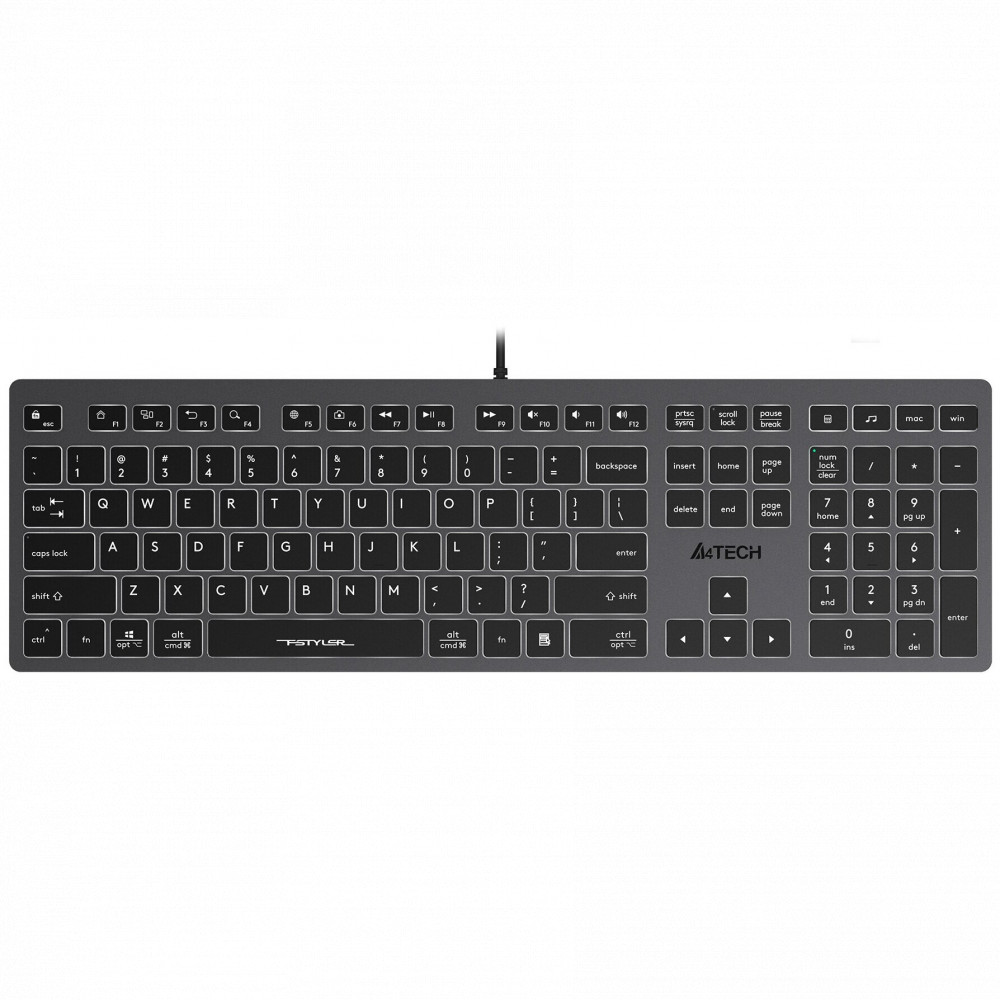 Клавиатура A4Tech Fstyler FX60H (GREY) (WHITE BACKLIT) Проводная, USB — фото товара