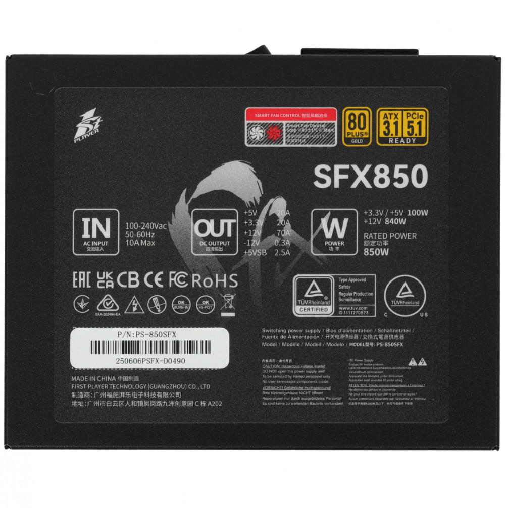 Блок питания 1STPLAYER SFX 850W GOLD PS-850SFX 850 Вт, 80+ Gold - миниатюра 4