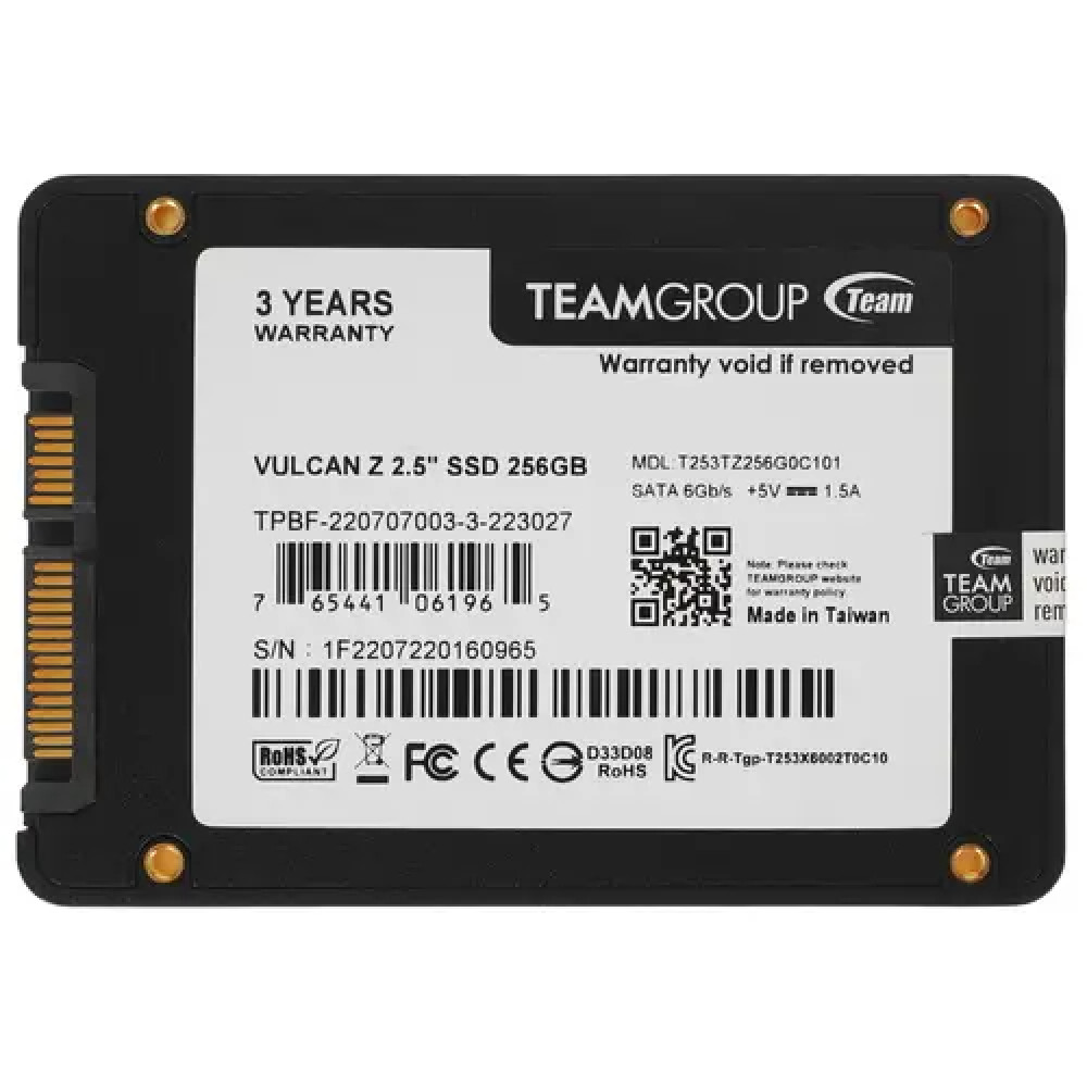 Жесткий диск Team Group VULCAN Z [T253TZ256G0C101] SSD (твердотельные), 256 ГБ, 2.5 дюйма, SATA - миниатюра 2