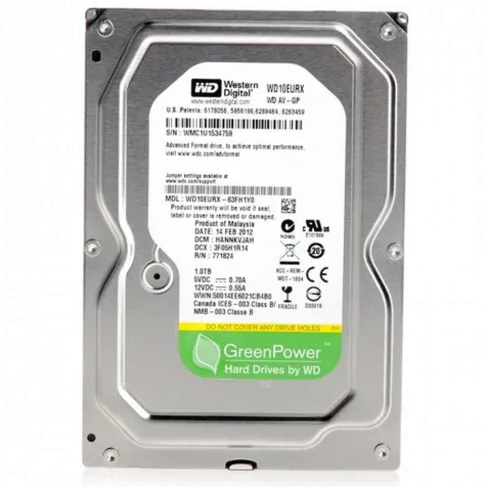Жесткий диск Western Digital AV-GP Video Surveillance WD10EURX-83UY4Y0 HDD (классические), 1 ТБ, 3.5 дюйма, SATA — фото товара