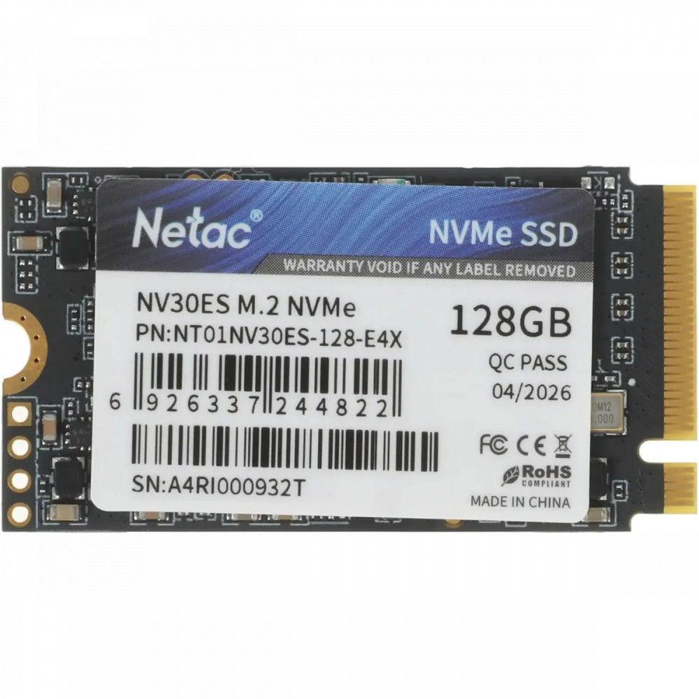 Жесткий диск Netac NV30ES NT01NV30ES-128-E4X SSD (твердотельные), 128 ГБ, M.2, PCIe — фото товара