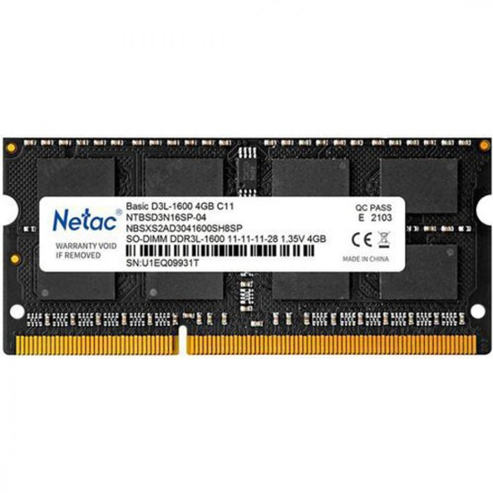 ОЗУ Netac NTBSD3N16SP-04 SO-DIMM, DDR3, 4 Гб, 1600 МГц — фото товара