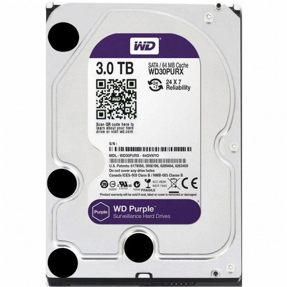 Жесткий диск Western Digital Purple WD30PURX HDD (классические), 3 ТБ, 3.5 дюйма, SATA — фото товара