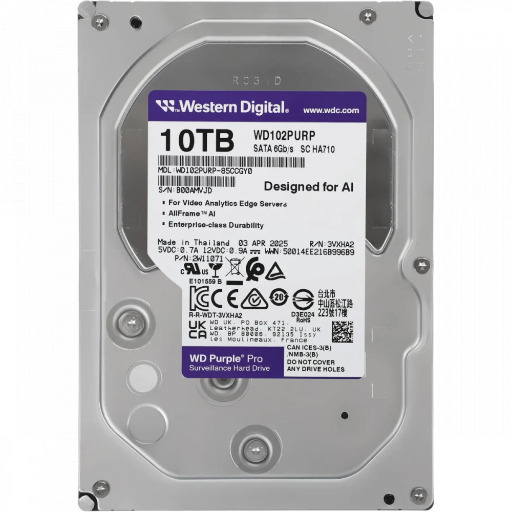 Жесткий диск Western Digital Purple Pro WD102PURP HDD (классические), 10 ТБ, 3.5 дюйма, SATA — фото товара