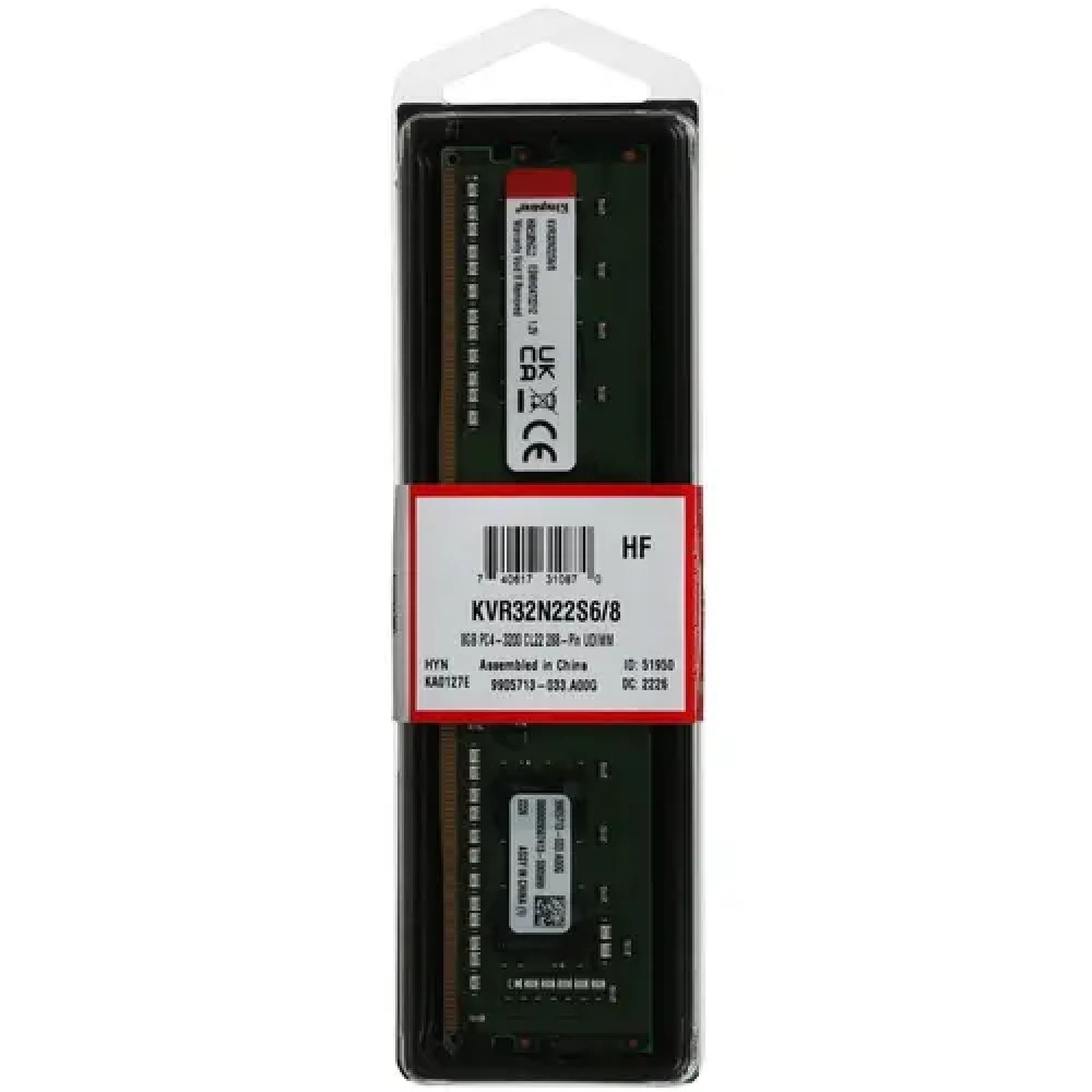 ОЗУ Kingston 8 ГБ KVR32N22S6/8 DIMM, DDR4, 8 Гб, 3200 МГц - миниатюра 3