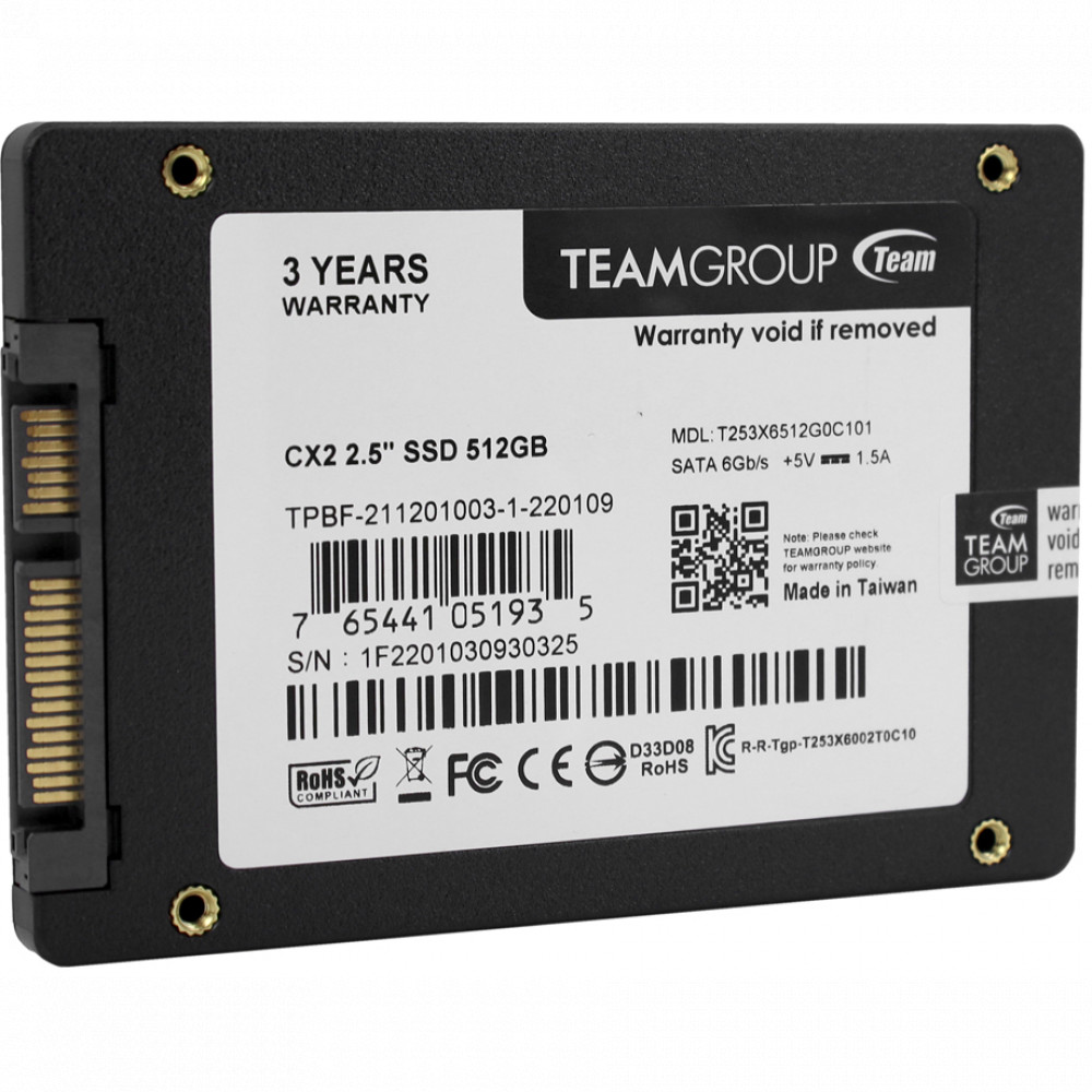 Жесткий диск Team Group CX2 T253X6512G0C101 SSD (твердотельные), 512 ГБ, 2.5 дюйма, SATA - миниатюра 2