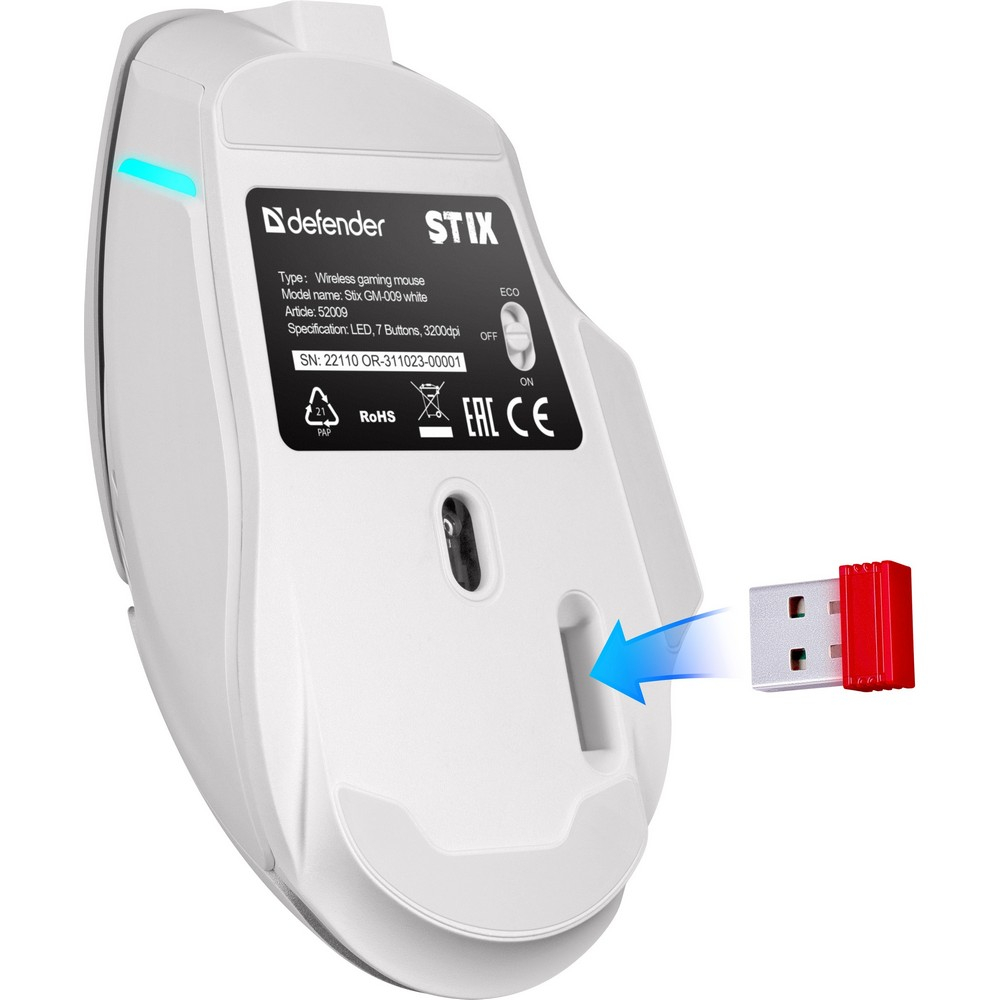 Мышь Defender Stix GM-009 White 52009 Игровые, Беспроводная - миниатюра 5