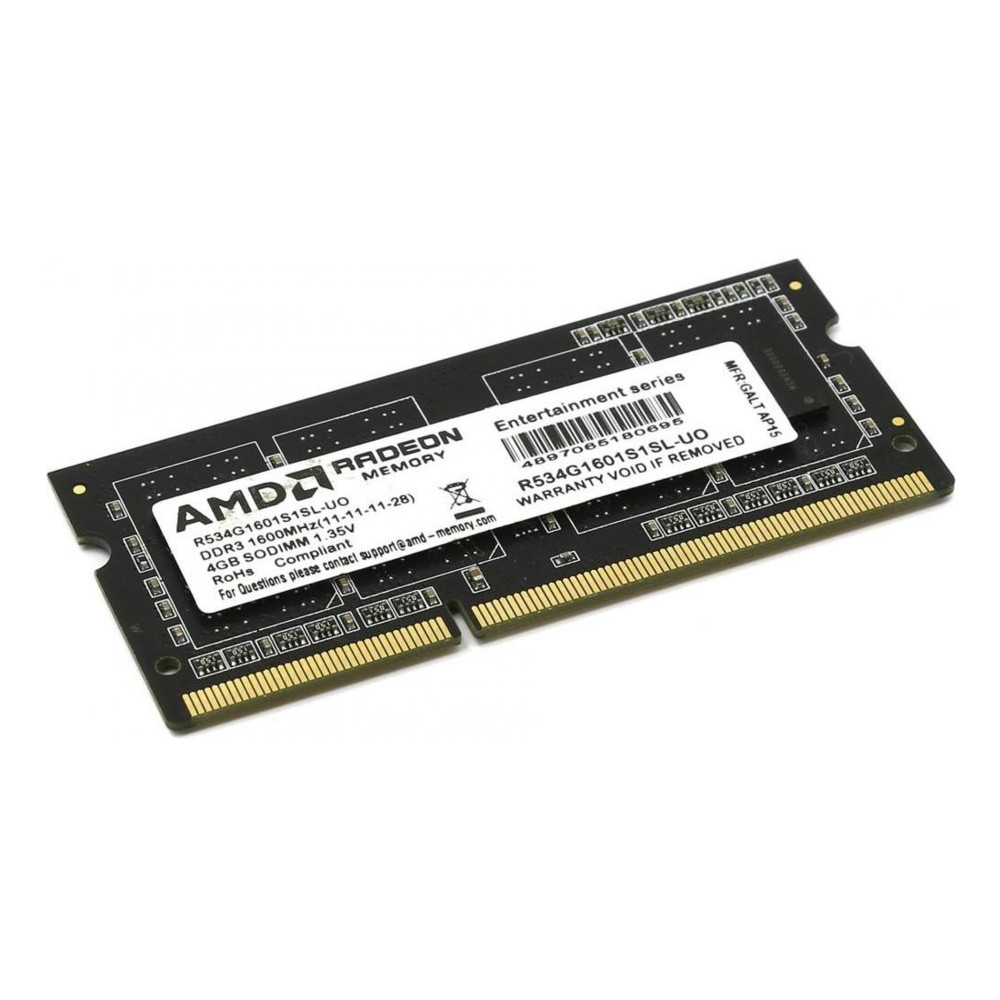 ОЗУ AMD R534G1601S1SL R534G1601S1SL-U SO-DIMM, DDR3, 4 Гб, 1600 МГц — фото товара