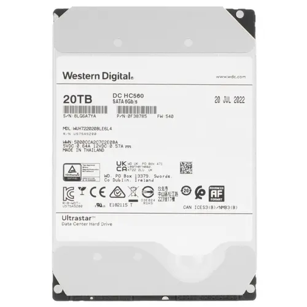 Жесткий диск Western Digital Ultrastar DC HC560 [0F38785] HDD (классические), 20 ТБ, 3.5 дюйма, SATA — фото товара