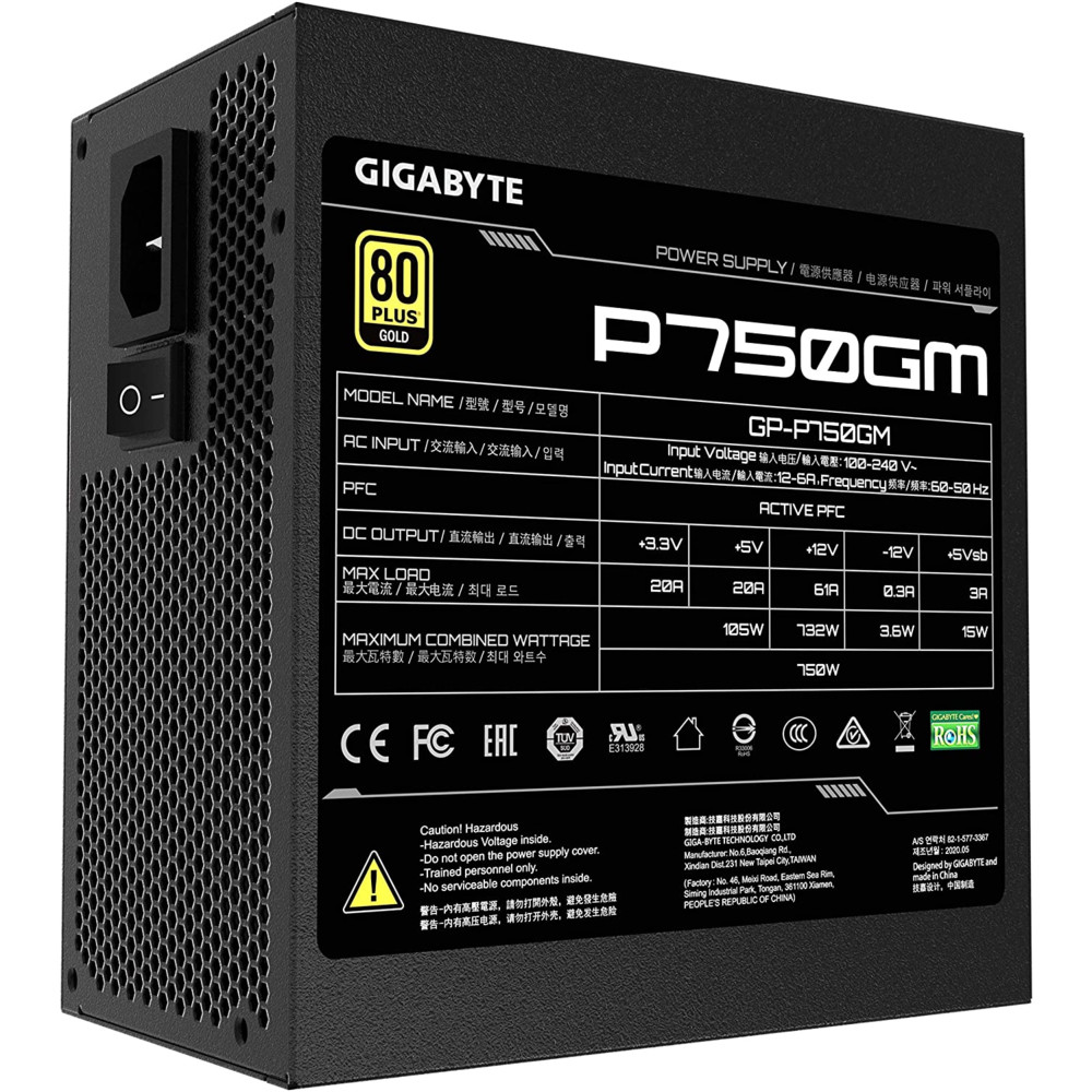 Блок питания Gigabyte GP-P750GM (80 Plus Gold 750W, Modular, Smart Fan, Smart Power Protection, 5 Year Warranty, Power Supply) 750 Вт — фото товара