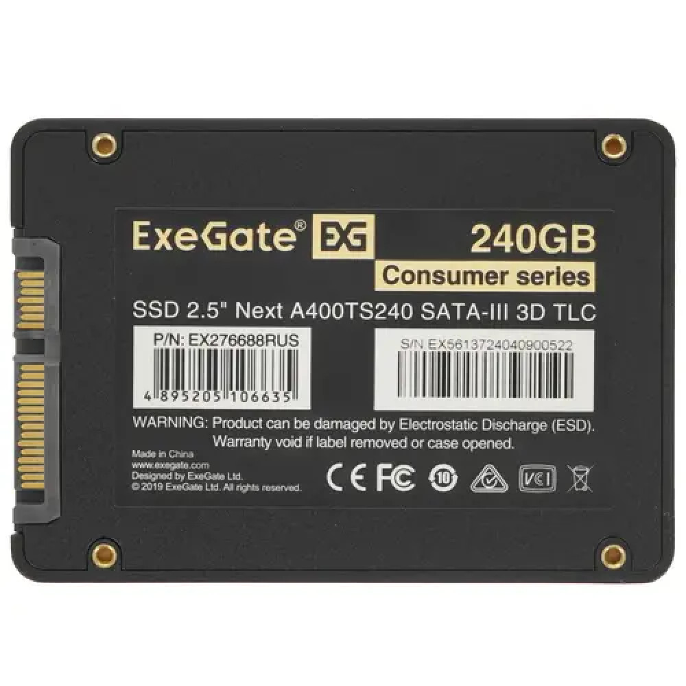 Жесткий диск ExeGate Next A400TS240 EX276688RUS SSD (твердотельные), 240 ГБ, 2.5 дюйма, SATA - миниатюра 2