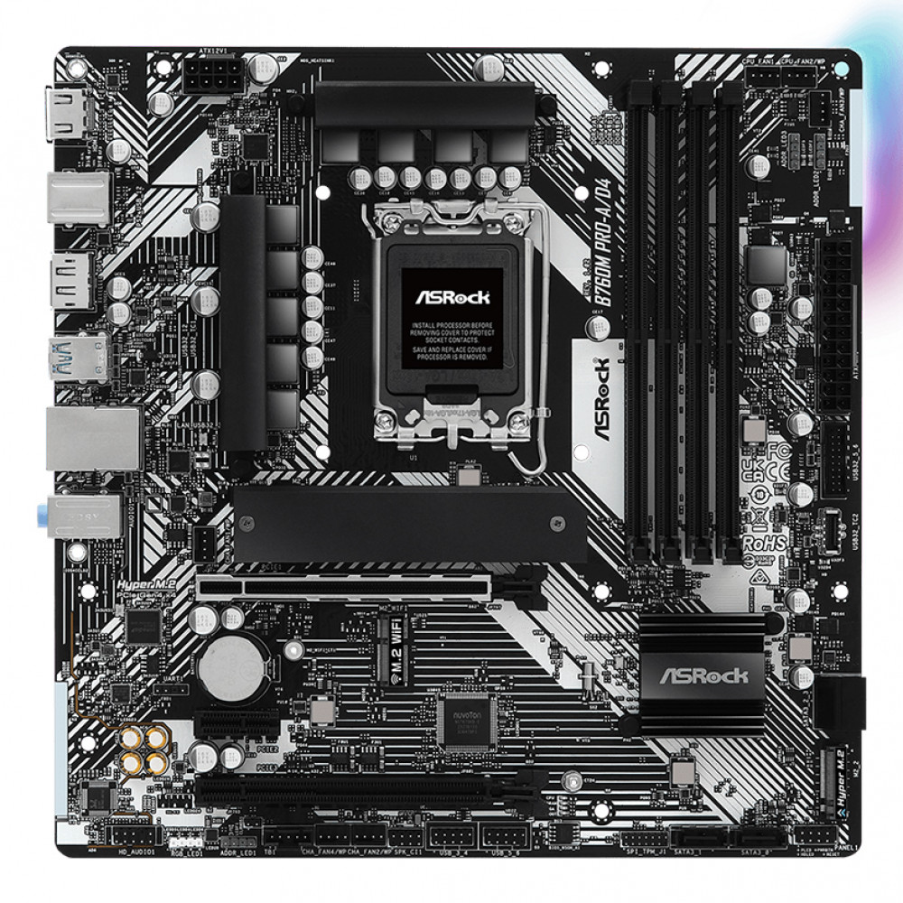 Материнская плата ASRock B760M PRO-A/D4 B760M_PRO-A/D4 Micro-ATX, LGA 1700 — фото товара